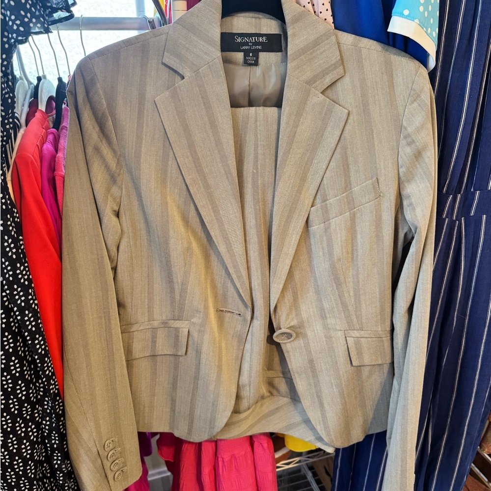Larry Levine Beige Striped Pantsuit